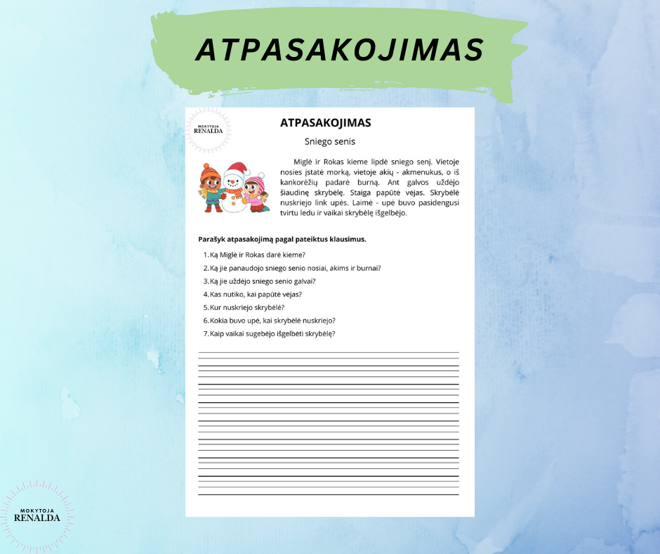 Užduotys „Teksto atpasakojimas pagal klausimus“ (2 klasė)