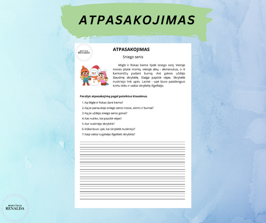 Užduotys „Teksto atpasakojimas pagal klausimus“ (2 klasė)